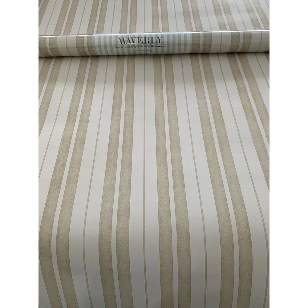 Waverly Wide Stripes Wallpaper Beige & Off White 5501400 27 In. x 9 Yds.